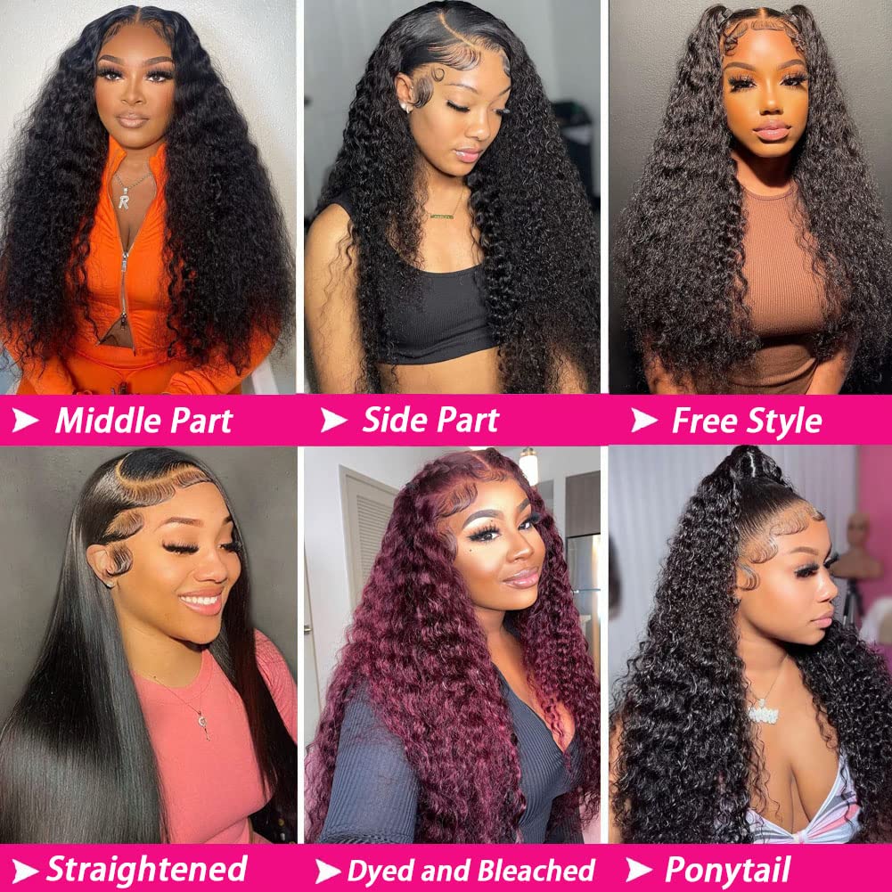 180% Density Deep Wave 13x6 13x4 Lace Frontal Wig Natural Color Human Hair Wig
