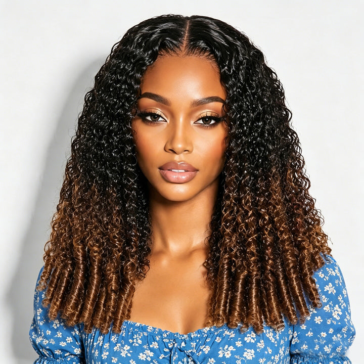 360 Burmese Curly Chestnut Brown Ombre Invisi Strap Snug Fit Transparent Lace Frontal Bleached Knots Pre Cut Lace Wig Glueless Top Human Hair Wig[No Code Needed]