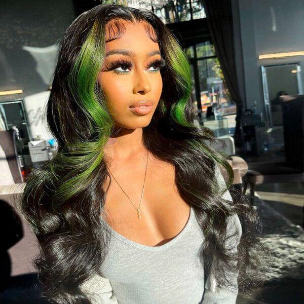 Highlight Green/Pink Body Wave Lace Front Wig Colored Brazilian Remy Virgin Hair Glueless Wig丨No Code Need