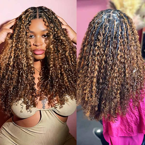 Bling Hair New In Highlight 4/27 Burmese Curly Crochet Human Hair With Miracle Knots for Easy Install[No Code Needed]