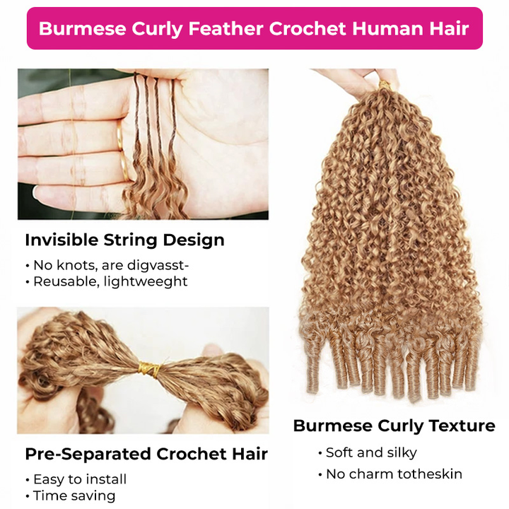 Bling Hair New In Color #27 Honey Blonde Burmese Curly Crochet Human Hair for Miracle Knots Plush Texture Time-Saving Wear