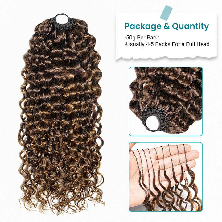 Bling Hair New In Chocolate Brown Water Wave Crochet Hair Machine Made Feather Crochet Human Hair Extension[No Code Needed]