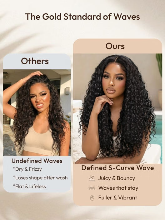 Pull Go 13x6 13x4 Bye-Bye Slip™ Put On And Go Glueless Water Wave Drawstring Wig