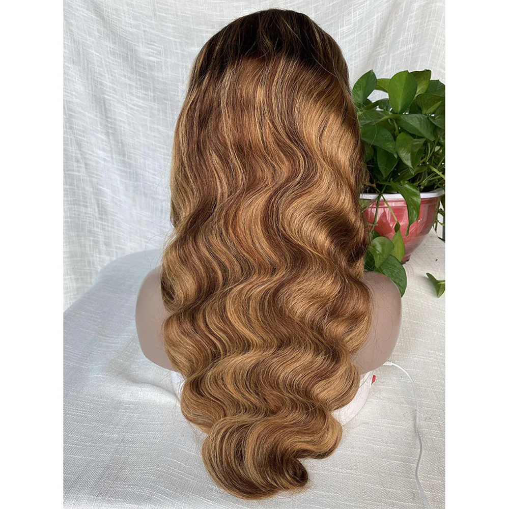 Custom Colored Wig Highlight Lace Front Human Hair Wigs 180% Density Body Wave