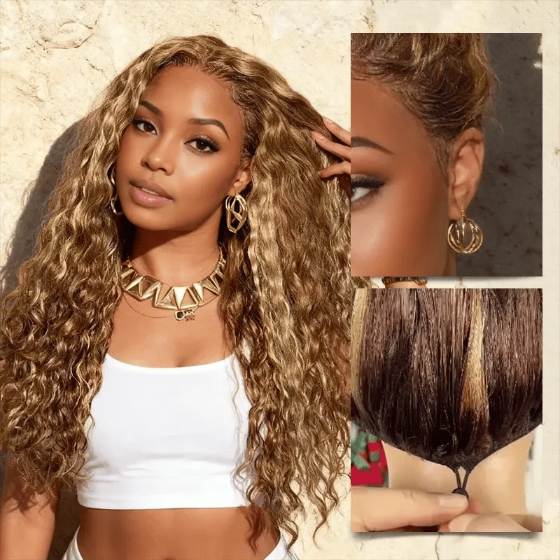 Honey Blonde Highlight Water Wave Pull Go 13x6 13x4 Lace Frontal And Pull Go 4x4 5x5 Skin Lace Closure Wig Tiny Knots Glueless Wig