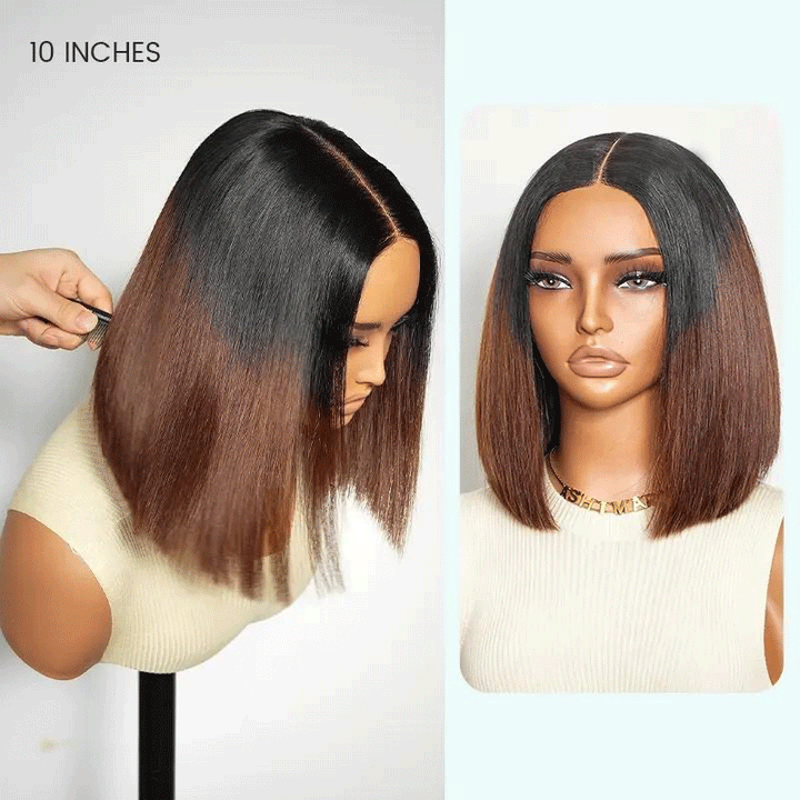Razor-Sharp Bobs Hair Ombre Brown Double Drawn Glueless Wig Luxury Sleek Bob Human Hair Wigs[No Code Needed]