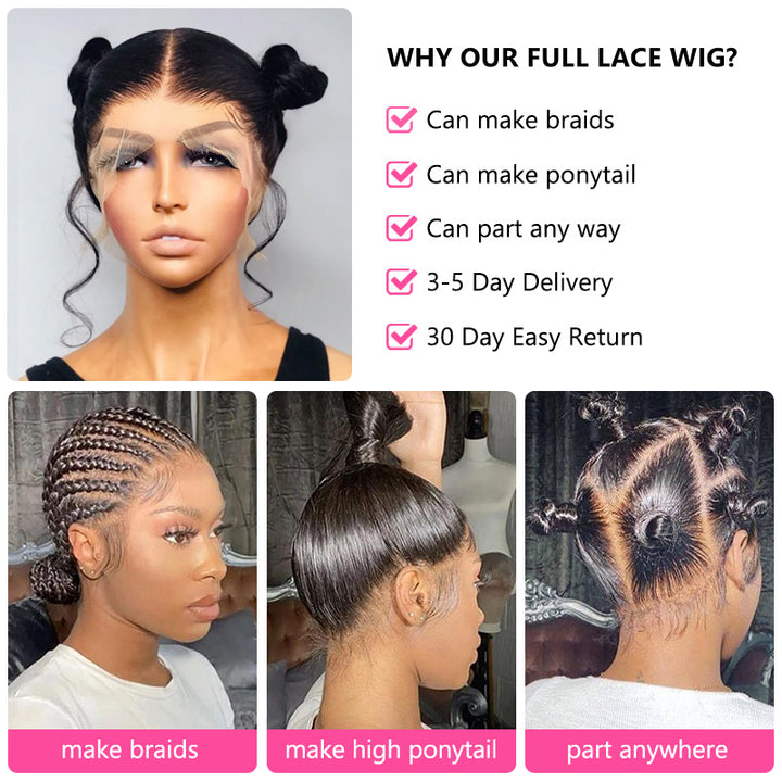 Bling Hair Full Lace Human Hair Wigs Brazilian Straight Transparent Lace Wig for Braids 150% Density