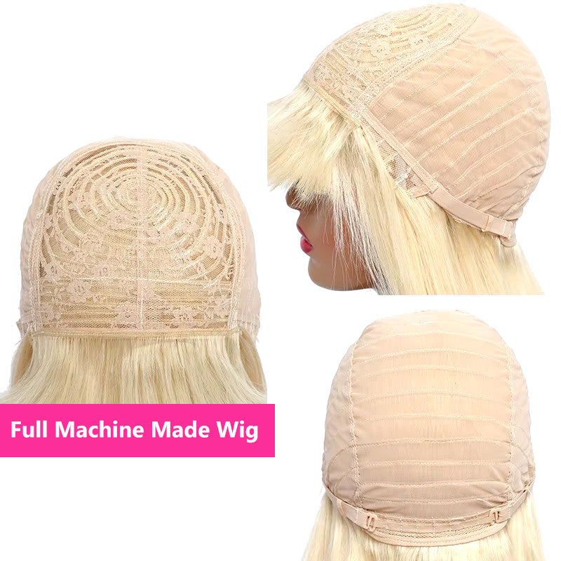 613 Highlights Wigs With Bangs Straight/Body Wave Glueless Human Hair Wigs