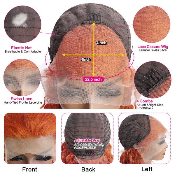 Ginger Orange Deep Wave Human Hair Lace Front Wig Pre Colored Wigs