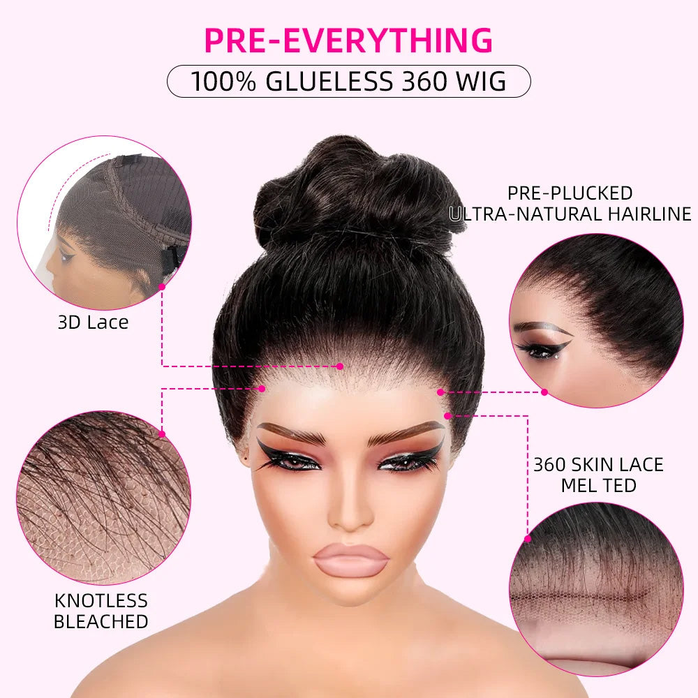 Straight 360 Lace Frontal Wigs Upgraded Glueless Human Hair Wigs Bling hair