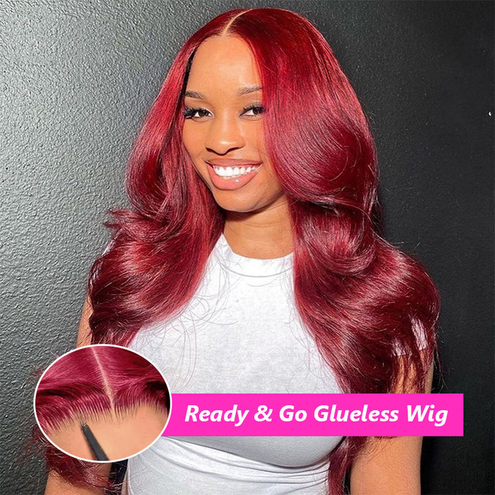 Ready to Wear Glueless Wig Colored Human Hair Body Wave Lace Closure Wigs Brown Burgundy Ginger