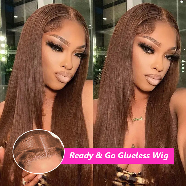 Straight Glueless Wig Reay to Wear 9x6 7x5 Lace Closure Human Hair Wigs Brown Burgundy Ginger