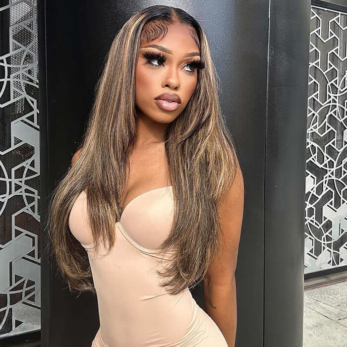 Highlight Layered Cut Glueless 13x4 13x6 Undetectable HD Lace Front Wig Pre-bleached 100% Human Hair Wigs