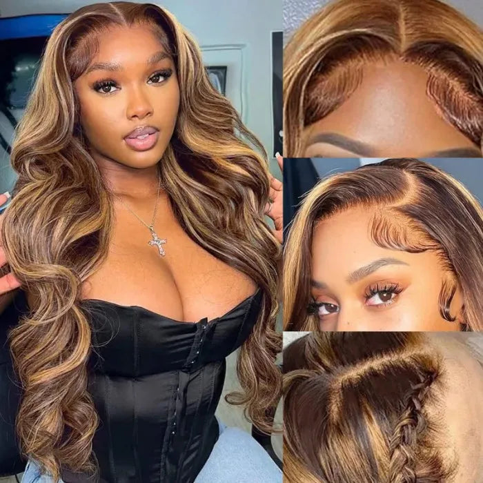 Wear Go Pre Cut Lace Honey Blonde Highlights Body Wave Air Wig