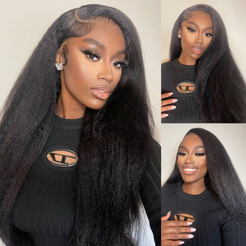 Kinky Straight Human Hair Wigs 13x4 Lace Wig Natural Hairline Preplucked With Baby Hair