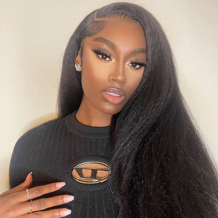 Kinky Straight Human Hair Wigs 13x4 Lace Wig Natural Hairline Preplucked With Baby Hair