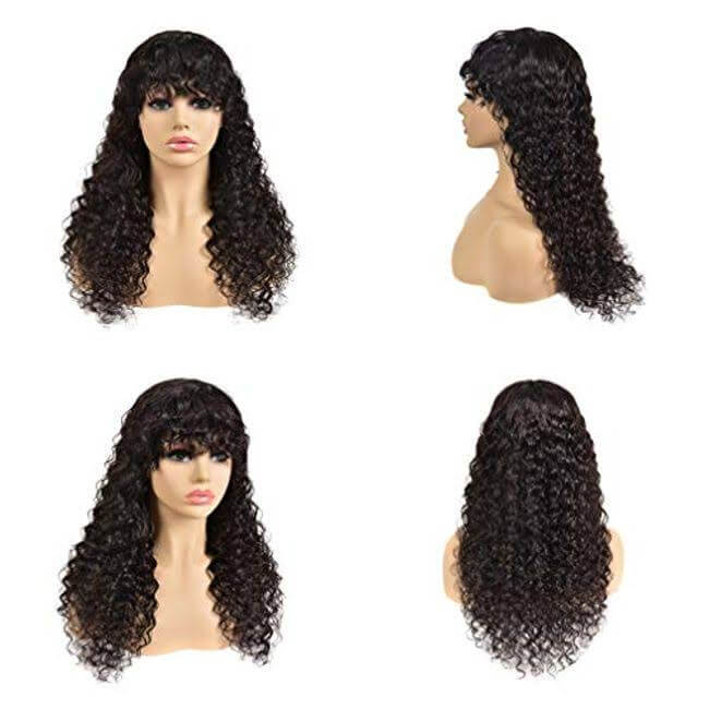 Water Wave Machine Made Wigs Human Hair Wig With Free Part Bangs