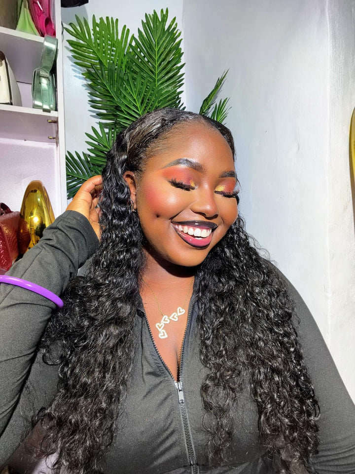 Drawstring Pull Go Wig | Deep Wave Curly V Part Glueless Wig Beginner Friendly Undetectable Leave Out Natural Scalp Thick Human Hair Blinghair