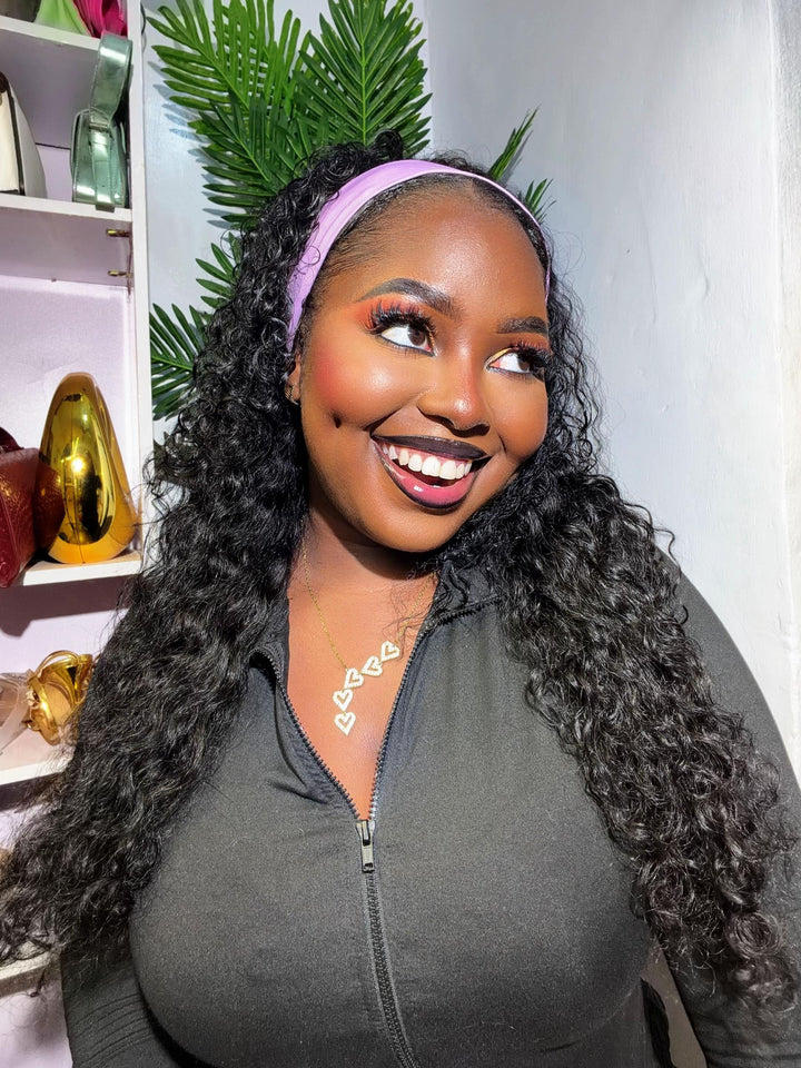 Drawstring Pull Go Wig | Deep Wave Curly V Part Glueless Wig Beginner Friendly Undetectable Leave Out Natural Scalp Thick Human Hair Blinghair