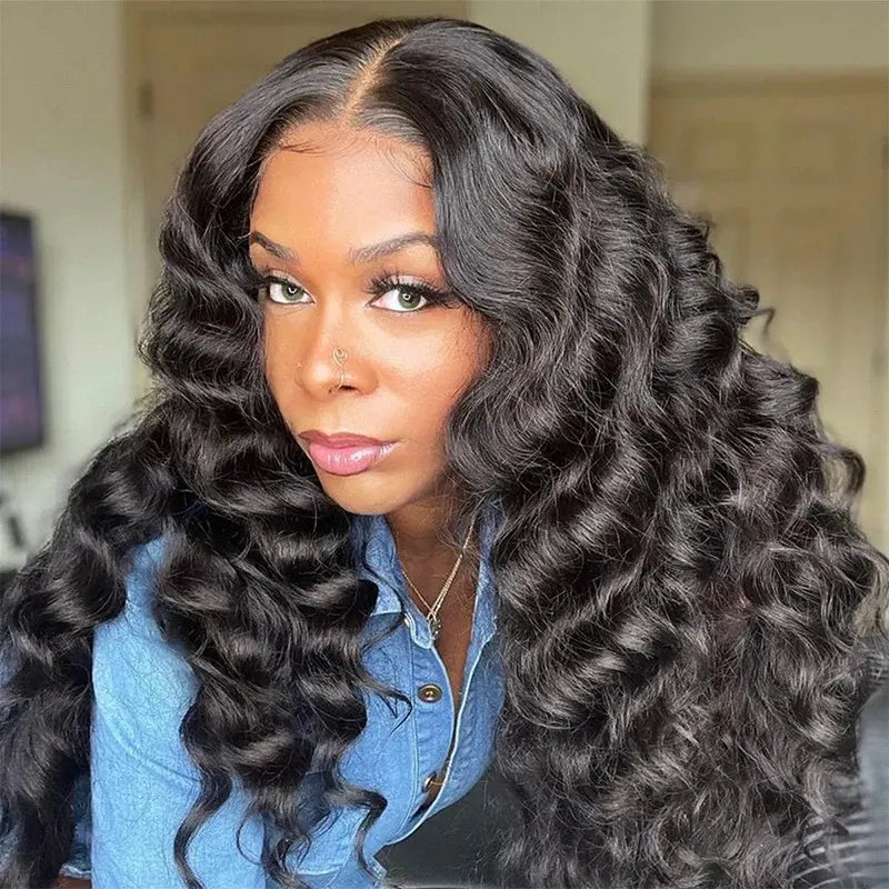 Loose Deep Wave Crochet Hair Natural Black Machine Made Feather Crochet Human Hair Extension