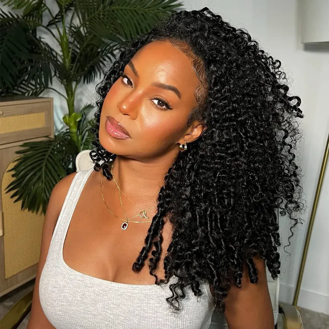 Burmese Curly Crochet Hair Natural Black Machine Made Feather Crochet Human Hair Extension
