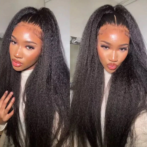 Glueless Pull Go 13x6 Full Lace Frontal Kinky Straight Human Hair Wigs