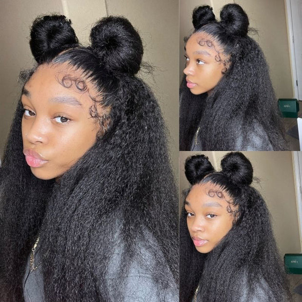 Glueless Pull Go 13x6 Full Lace Frontal Kinky Straight Human Hair Wigs