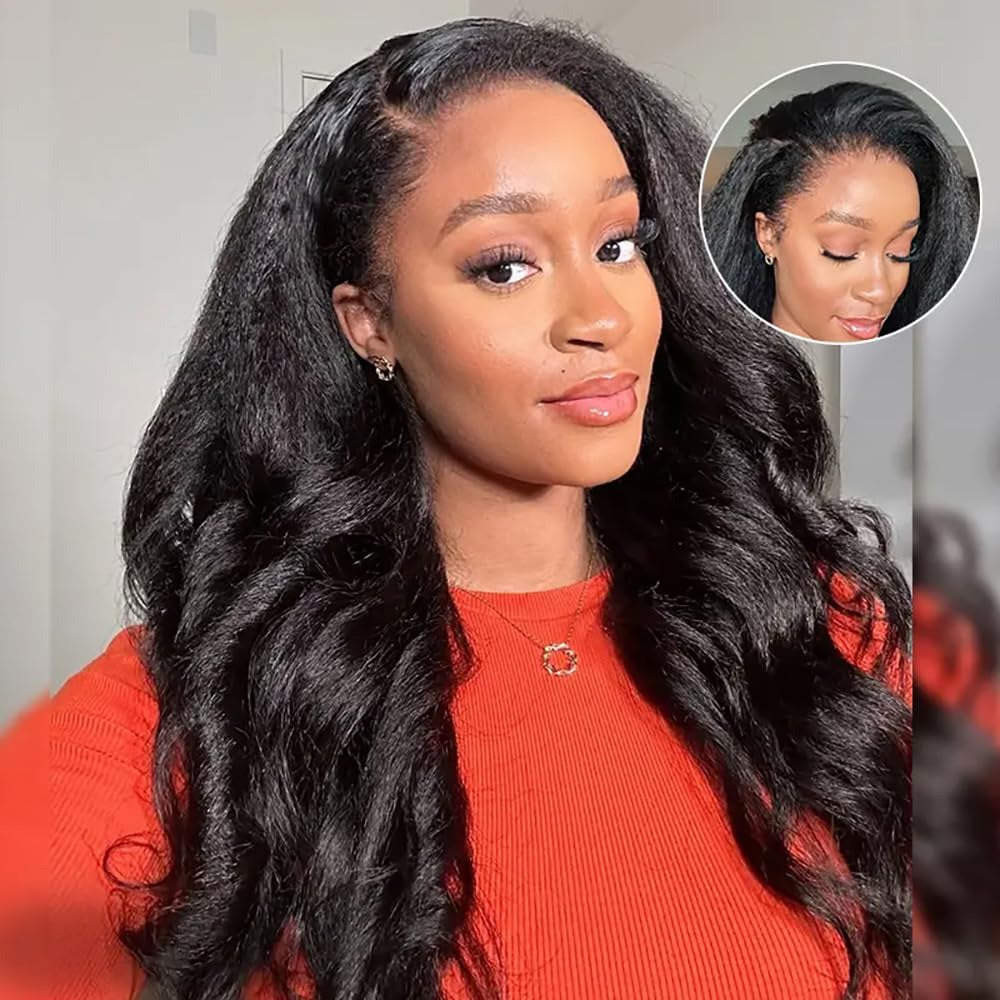 [No Code Needed] Kinky Straight Half Wig 3 IN 1 Glueless Human Hair Wigs