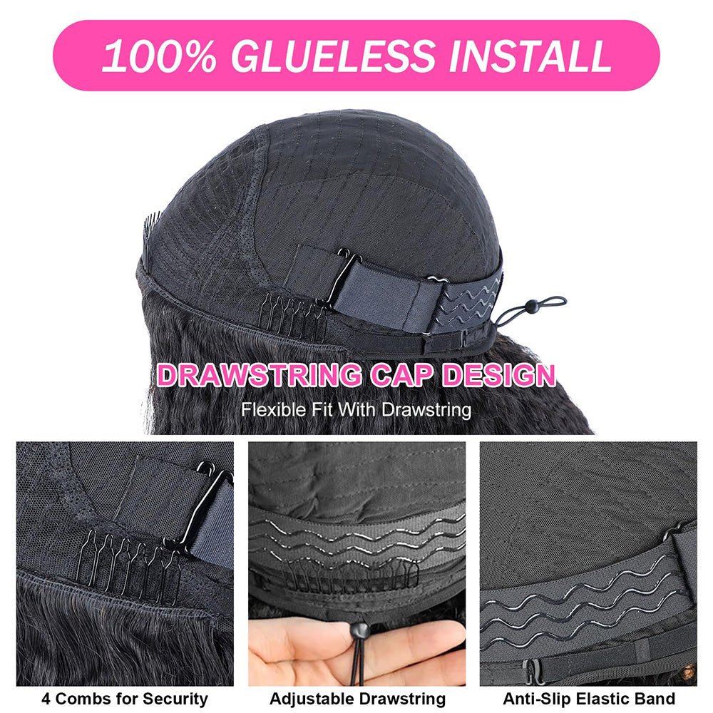 [No Code Needed] Kinky Straight Half Wig 3 IN 1 Glueless Human Hair Wigs