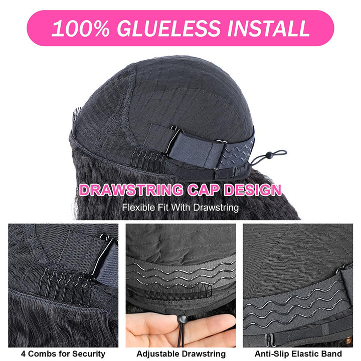 [No Code Needed] Kinky Straight Half Wig 3 IN 1 Glueless Human Hair Wigs