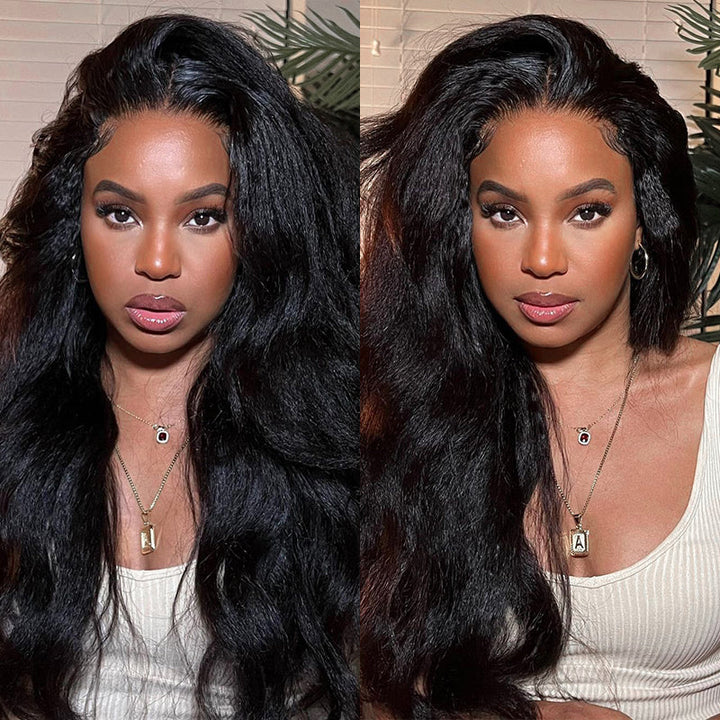 Kinky Straight Human Hair Wigs 13x4 Lace Wig Natural Hairline Preplucked With Baby Hair