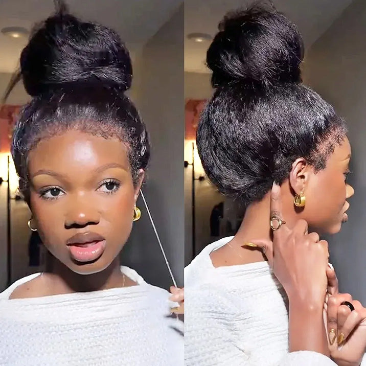 Bling Hair Kinky Straight 360 Lace Front Human Hair Wigs Invisible Strap