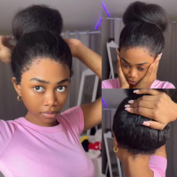 Bling Hair Kinky Straight 360 Lace Front Human Hair Wigs Invisible Strap