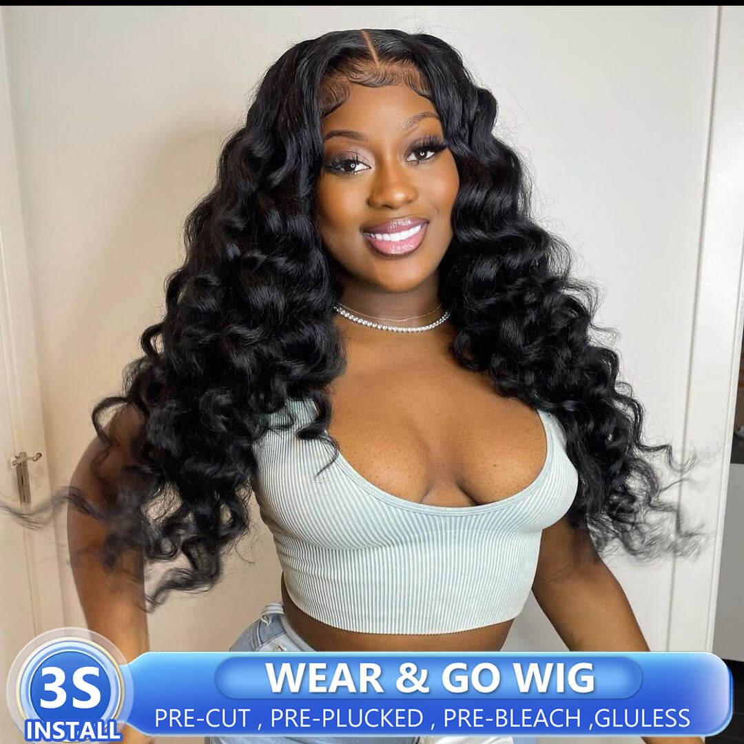 Bleached Knots Pre-Cut Glueless Lace Wig Loose Wave Human Hair Wigs With Pre-Plucked Hairline