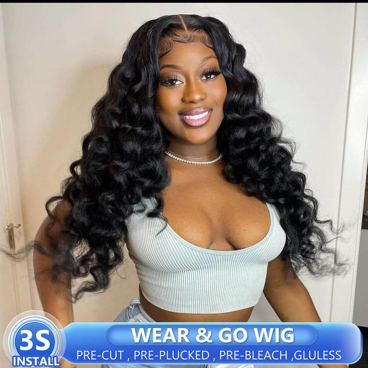 Bleached Knots Pre-Cut Glueless Lace Wig Loose Wave Human Hair Wigs With Pre-Plucked Hairline