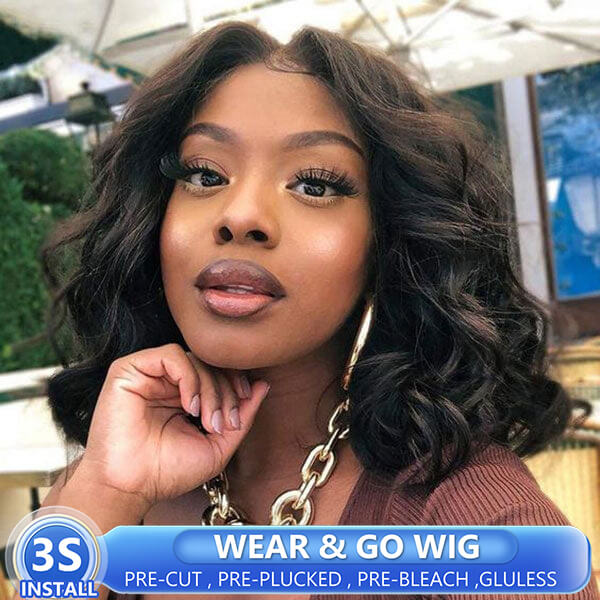 Loose Wave Wear & Go Glueless Bob Wig Pre Cut Lace Short Human Hair Wigs
