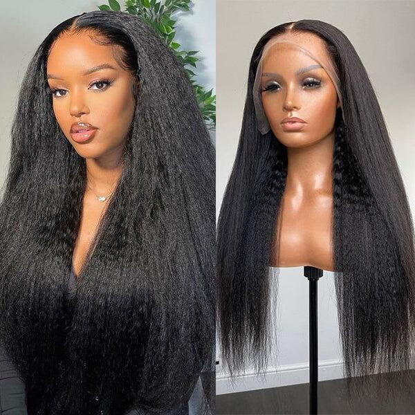 Kinky Straight Human Hair Wigs 13x4 Lace Wig Natural Hairline Preplucked With Baby Hair