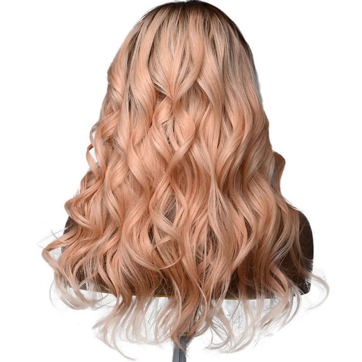 Champagne Rose Body Wave Human Hair with Brown Roots Color Hair Wigs