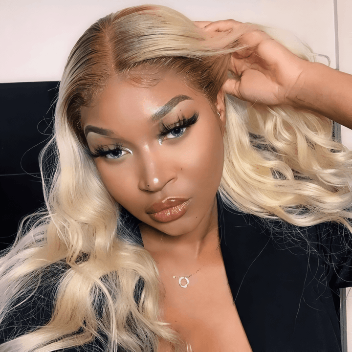 Body Wave Brown Roots 613 Blonde 13x4 Lace Front Human Hair Wig
