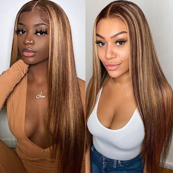 Pelucas coloreadas rubias miel del cabello humano del cordón del resalte recto de 30 pulgadas