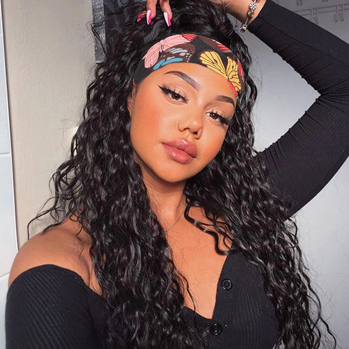 Super Sale Water Wave Headband Human Hair Wigs No Code Needed