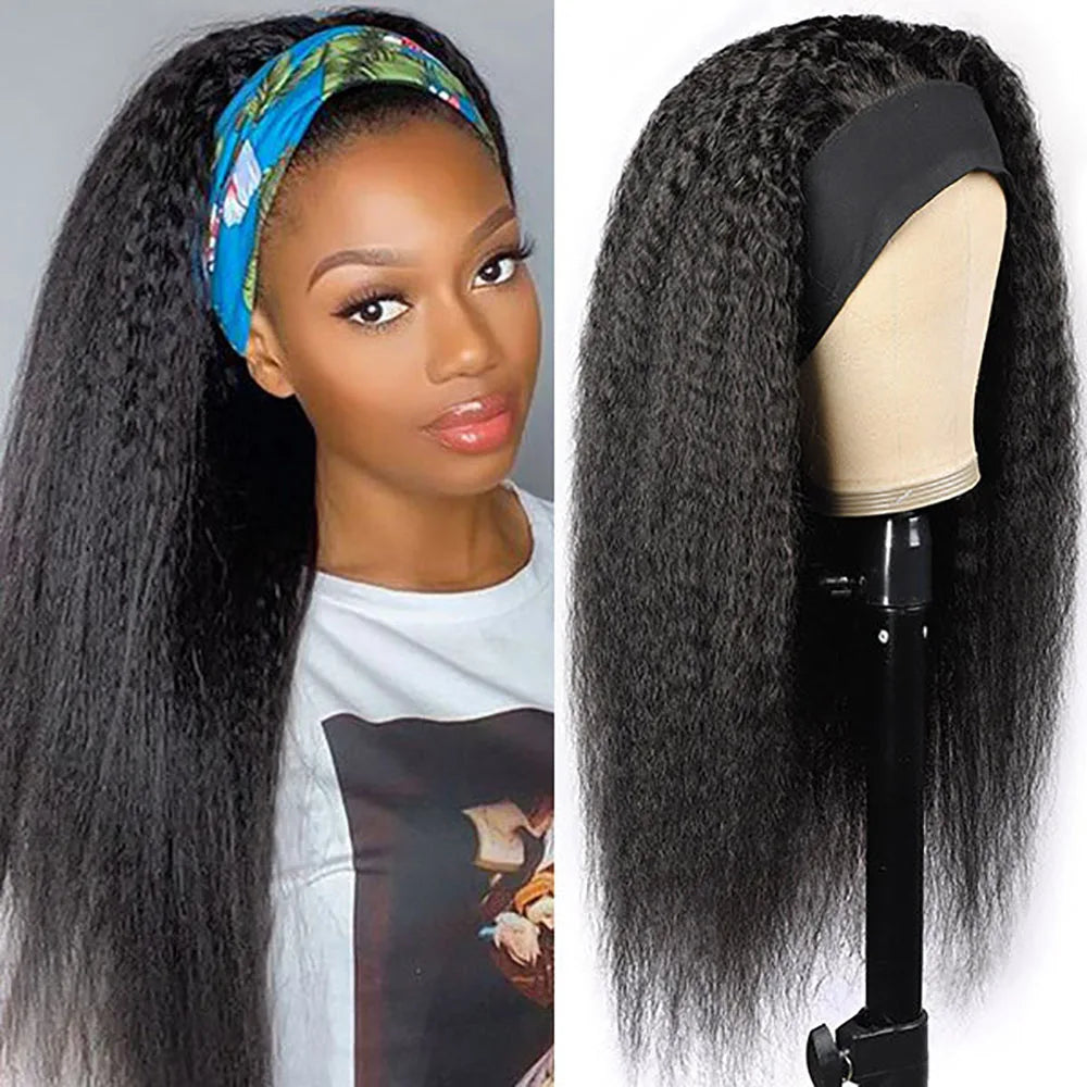Super Sale Kinky Straight 30" Headband Human Hair Wigs Glueless Ready to Wear