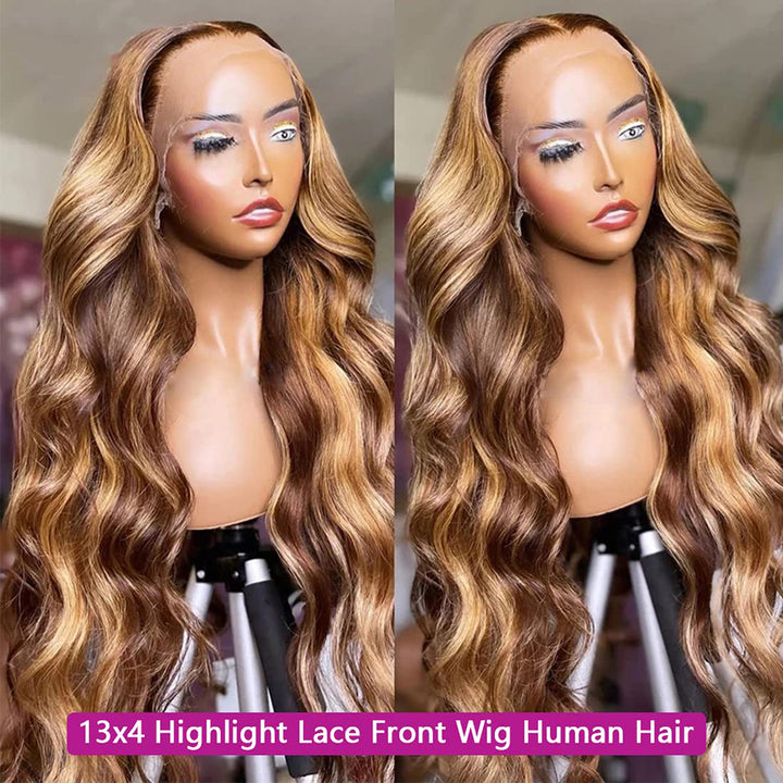 Bling Hair P4/27 Highlight Wigs 13x4 / 4x4 Lace Wigs Body Wave Virgin Hair Pre-Colored