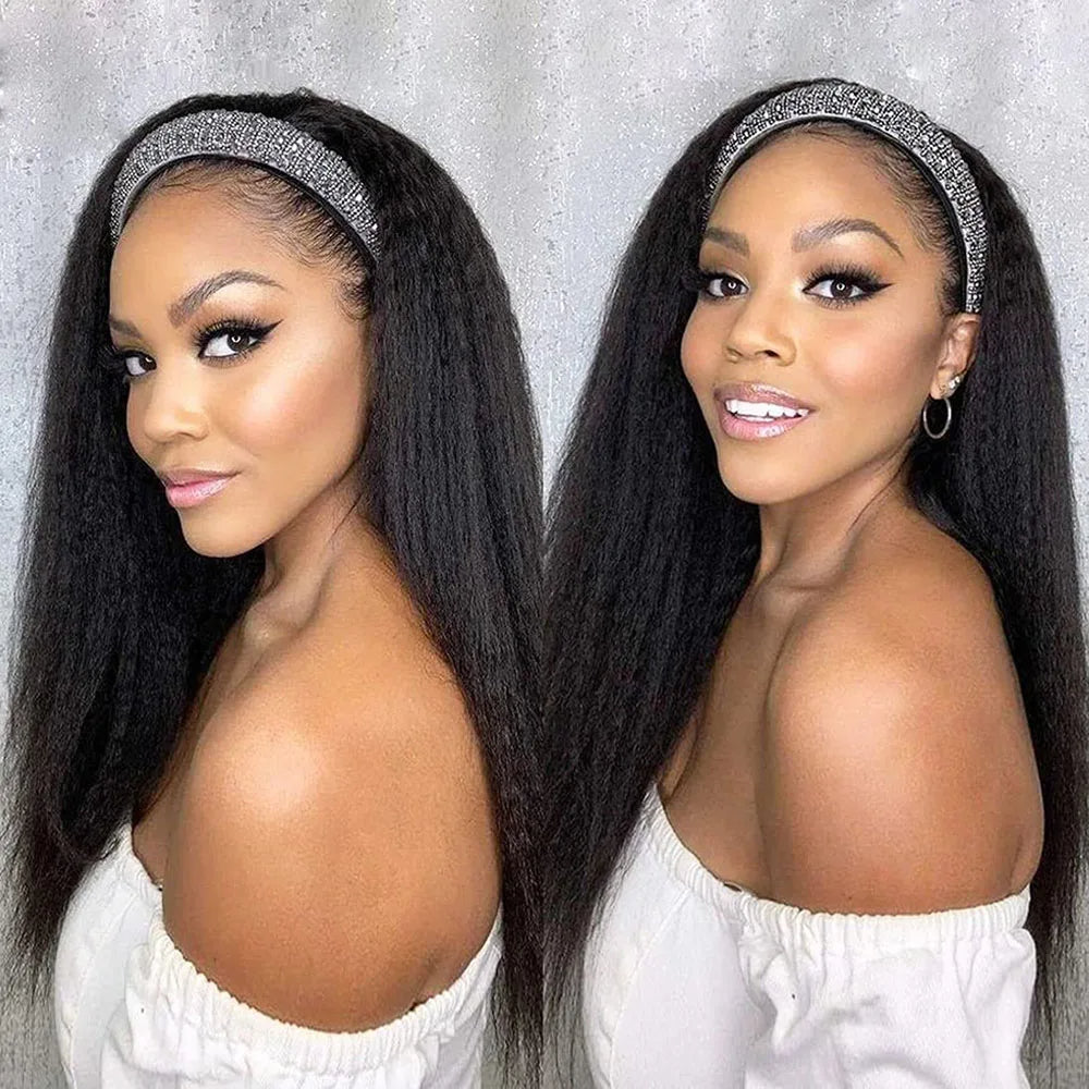 Super Sale Kinky Straight 30" Headband Human Hair Wigs Glueless Ready to Wear