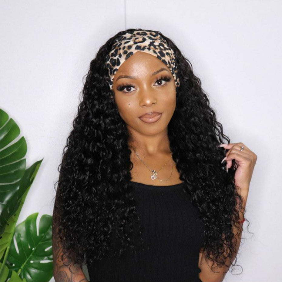 Super Sale Water Wave Headband Human Hair Wigs No Code Needed