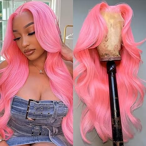 Pink Wig Body Wave Virgin Human Hair Wigs Colored Transparent Lace Front Wig Ideas