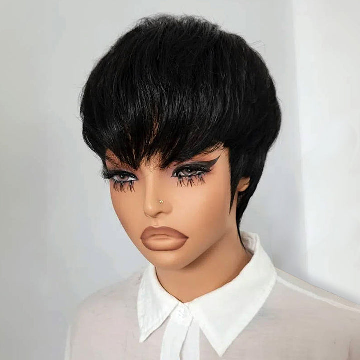 Pixie Cut Short Full Machine Made Human Hair Wigs No Lace No Glue