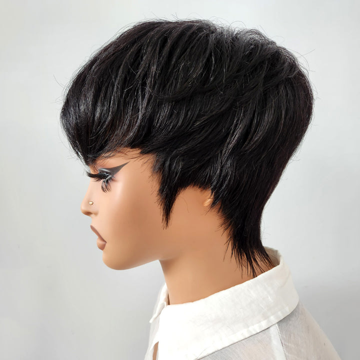 Pixie Cut Short Full Machine Made Human Hair Wigs No Lace No Glue