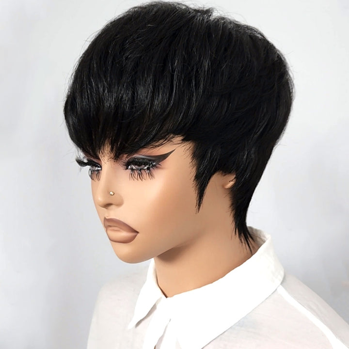 Pixie Cut Short Full Machine Made Human Hair Wigs No Lace No Glue