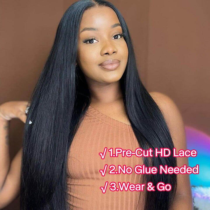 Straight Wear&Go Pre Cut Lace Closure Wig with Pre Plucked Hairline HD Lace Glueless Wigs